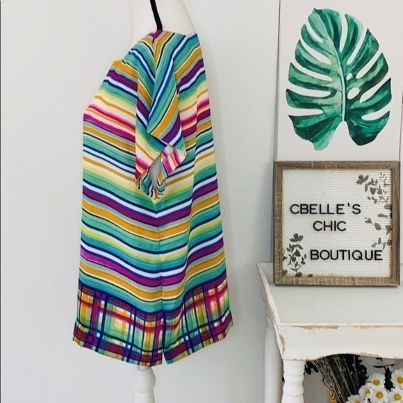 Rachel Zoe Vibrant Multi Stripe Top Sz L - Picture 4 of 11
